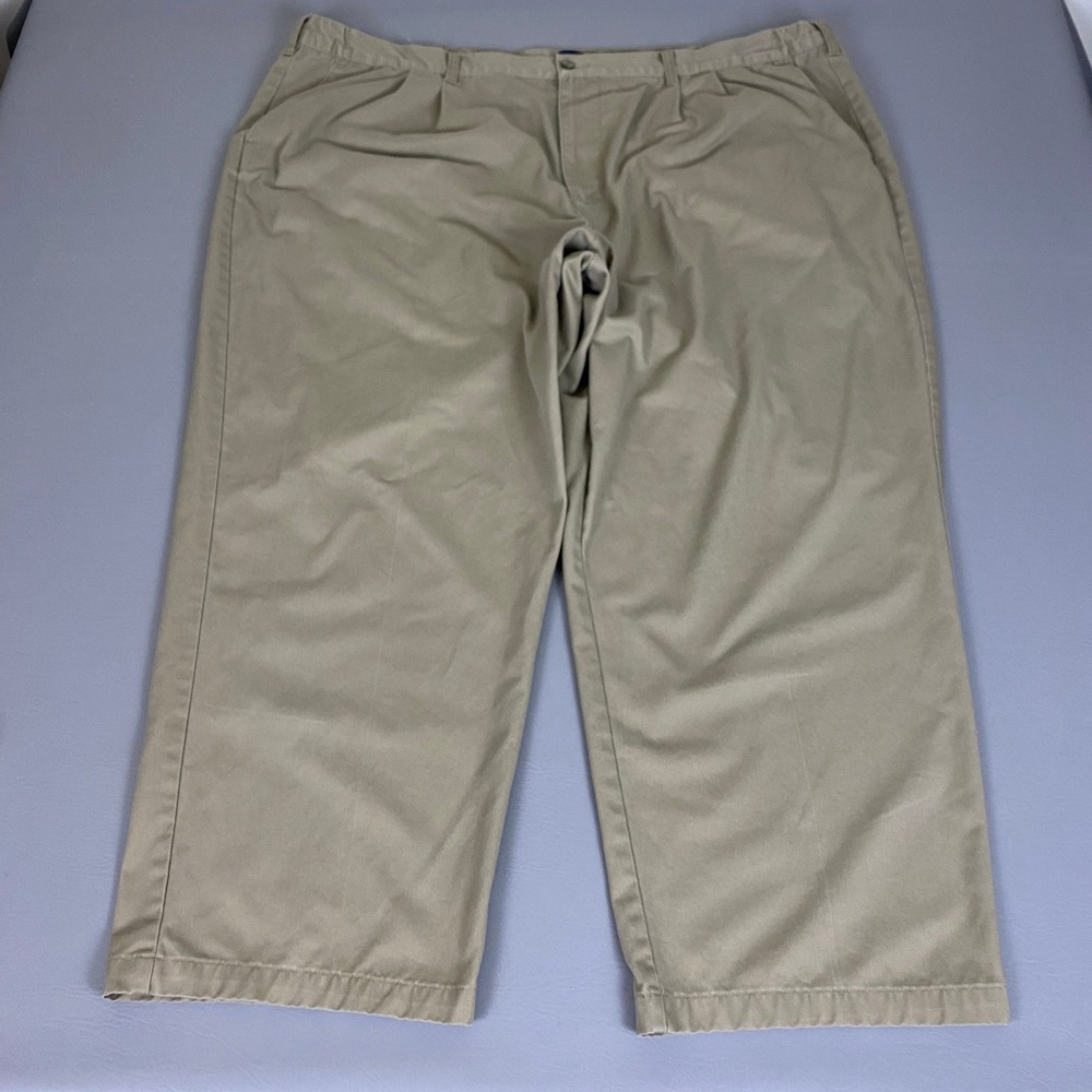 Basic Editions Pants Men's Size 50x29 Tan Khaki Pleated Chino Relaxed Fit Cotton